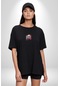 Oyun Kumandası İnsanı Ele Geçirişi Siyah Oversize Unisex Ön Orta Minimal Baskılı Tişört Siyah