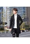 Mengtuo Erkek Orta Uzunlukta Modaya Uygun İnce Moda Yaka Trençkot - Siyah