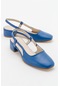 66 Kot Mavi Cilt Kadın Topuklu Sandalet