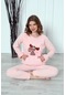 Fwn 04-3301 Peluş Welsoft Polar Kışlık Yumoş Geyikli Kadın Pijama Takımı Soft Pembe
