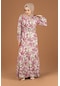 Palmiye Desenli Kaplama Kemerli Elbise-pembe-2283-pembe