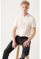 Avva Erkek Beyaz Polo Yaka Dokulu Ribanalı Standart Fit Normal Kesim Triko T-Shirt A31Y5112