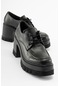 Luvishoes Nilus Siyah Cilt Bağcıklı Kadın Platform Topuklu Ayakkabı