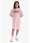 Defacto Kız Çocuk Oversize Geniş Kalıp Bisiklet Yaka Baskılı Kısa Kollu Elbise E5805a825hspn86 Pembe