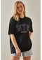 Siyah Yazılı Bisiklet Yaka Oversize T-shirt 5yxk1-47969-02