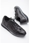 Hakiki Deri Ortopedik Elastik Bağcıklı Siyah Erkek Günlük Casul Ayakkabı-2643-sıyah