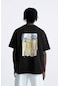 The Champ Clothing Bisiklet Yaka Palmiye Baskılı Oversize Siyah Erkek T-shirt Siyah
