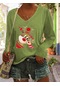 Bayan V Yaka Uzun Kollu Pamuklu Sweatshirt Yesil