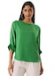 Kadın Yeşil Duble Kol Saten Bluz-25763-yeşil