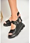Fox Shoes U312252209 Siyah Kalın Tabanlı Kadın Sandalet Siyah-suni Deri Siyah