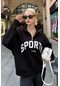 Siyah Yarım Fermuarlı Baskılı Sweatshirt Mg2212 Siyah