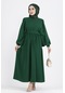 Balon Kol Yanı Büzgülü Elbise-zümrüt Yeşili-2415-zümrüt Yeşili