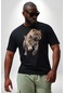 Jaguar Sırtından Çıkan Siyah Büyük Beden Erkek Kadın Unisex Basic Ön Baskılı Tişört Siyah
