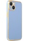 iPhone Uyumlu 14 Kılıf Lopard Parlak Kenarlı Altın Işlemeli Kamera Korumalı Kapak Bark - Mavi
