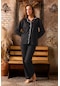 Kadın Gömlek Yaka Boydan Düğmeli İki İplik Penye Pijama Takımı 200493 Siyah