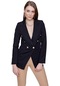 Kadın Siyah Kruvaze Yaka Blazer Ceket -16910-siyah