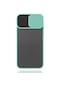 Tecno - İphone Uyumlu İphone 12 Mini - Kılıf Slayt Sürgülü Arkası Buzlu Lensi Kapak - Turkuaz