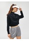 Koton Crop Sweatshirt Yarım Fermuarlı Modal Karışımlı Siyah 3sak10079nk