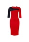Ikkb Kadın Truvakar Kol Blok Renk Büyük Beden Elbise Kırmızı