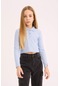 DeFacto Kız Çocuk Slim Fit Dar Kesim Ribana Uzun Kollu Polo Tişört B7407A825SPBE196 Mavi