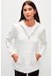 Muni Muni Düz Renk Pamuklu Fermuarlı Kapüşonlu Sweatshirt-beyaz-beyaz