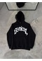 Kışlık Kapşonlu Baskılı Oversize Sweatshirt- Siyah Siyah
