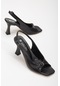 Büyük Numara Kadeh Topuk Cilt Siyah Kadın Topuklu Sandalet-2789-sıyah
