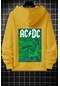 Ac Dc Baskılı Kapüşonlu Sweatshirt Sari