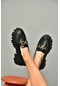 Fox Shoes S250242609 Siyah Kalın Tabalı Kadın Ayakkabı Siyah-suni Deri Siyah