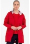 Escetic Kadın Kırmızı Rüzgarlık 2 Cepli Sabit Kapüşonlu Desenli Astarlı Su İtici Mevsimlik İnce Ceket 6562-4421-kırmızı