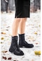 Woggo Fermuarlı Termo Taban Kadın Günlük Bot Ayakkabı Cilt Fls 83-7009 Siyah