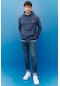 Regular Fit Normal Kesim %100 Pamuk Şardonlu Kapüşonlu Mavi Sweatshirt L80YRY54