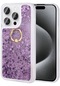 Mutcase - İphone Uyumlu İphone 15 Pro - Kılıf Yüzüklü Simli Sıvılı Milce Kapak - Mor