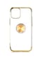 Kilifone - İphone Uyumlu İphone 12 Mini - Kılıf Yüzüklü Kenarları Renkli Arkası Şeffaf Gess Silikon - Gold