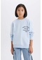 DeFacto Kız Çocuk Relax Fit Bisiklet Yaka Baskılı Sweatshirt D8546A825SPBE745 Mavi