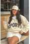 Bej Yarım Fermuarlı Baskılı Sweatshirt Mg2212 Bej