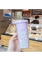Yaratıcı Kore Plastik Bardak Çift Katmanlı Büyük Kapasiteli Saman Ins Su Isıtıcısı Kız Ev Ofis Kahvaltı Süt Meyve Suyu Fincanı-550Ml 9418Purple