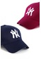 Unisex 2'li Set Lacivert ve Bordo Renk Ny New York Beyzbol Şapka - Unisex