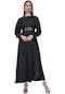 Kadın Siyah Yarasa Kol Kemerli Saten Elbise-20584-siyah