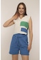 Kadın Rahat Kalıp Çok Renkli Parçalı Spor Şık Beyaz Tasarım Bluz - S-m