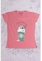 Kız Çocuk Tshirt Pistachio Baskılı Bisiklet Yaka E2 Pudra