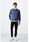 Tommy Life Petrol - Siyah Casual O Yaka Lastik Paça Pamuklu Erkek Oversize Eşofman Takımı - 85120 Petrol Mavi