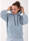 Maraton Sportswear Comfort Kadın Kapşonlu Uzun Kol Basic Sisli Mavi Sweatshirt 21443-sisli Mavi