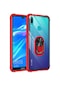 Noktaks - Huawei Uyumlu Huawei Y7 Prime 2019 / Y7 2019 - Kılıf Yüzüklü Arkası Şeffaf Koruyucu Mola Kapak - Kırmızı