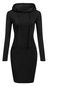 Kadınların Yeni Avrupa Ve Amerikan Düz Renk Kapüşonlu Uzun Kollu Bel Dar Kesim Rahat Elbise Siyah