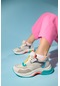 Luvishoes Crown Bej Simli Multi Bağcıklı Kadın Kalın Taban Spor Sneakers