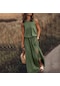 Kadın Yeni Düz Renk Gündelik Moda Kişilik Kolsuz Elbise Koyu Yeşil