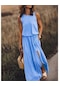 Kadın Yeni Stil Düz Renk Rahat Moda Kişilik Kolsuz Elbise Gök Mavisi
