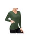 Ximistore9 Kadınlar İçin Asker Yeşili Yoga Koşu Antrenman Giyimi, V Yaka Uzun Kollü, Bölme Tasarımı, Elastik, Havalandırıcı Ve Hızlı Kuruyan Tişört M, Avrupa Numara Haki
