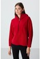 Kırmızı Kalın Yumuşak Dokulu Kapüşonlu Oversize Nakışlı Polar Kadın Sweatshirt -97286 Kırmızı